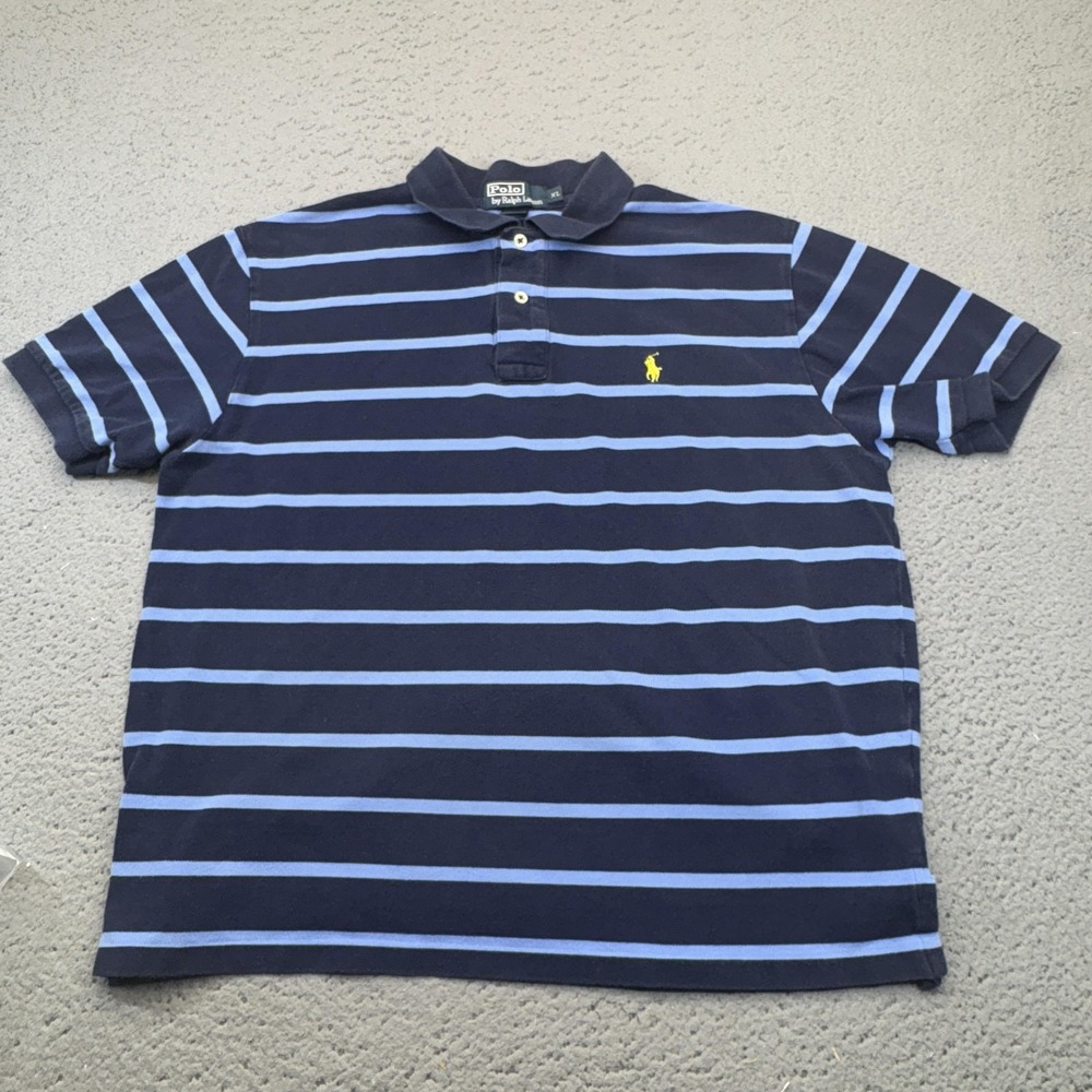 Polo By Ralph Lauren Polo Shirt Mens XL Blue Striped Short Sleeve Collared